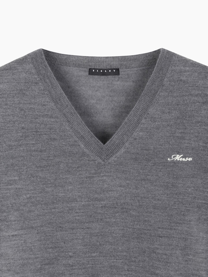 Gray sweater with embroidery - null - Dark Gray | Sisley K image number 3